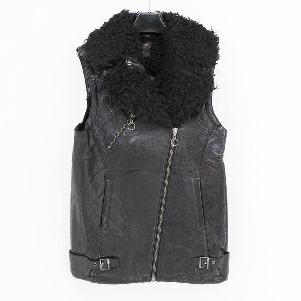 H&M Faux Leather Moto Vest Oversized Shearling Collar Men’s XS
